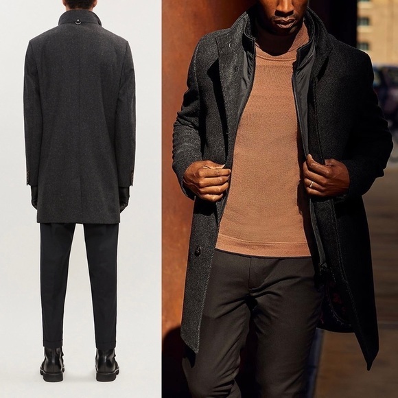 TED BAKER Wool Charcoal Tweed Single Breasted Funnel Neck Shell Panel Coat 44 - Picture 6 of 16